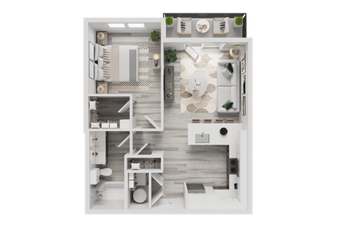 Floor plan for 1 bed, 1 bath, 655 sqft
